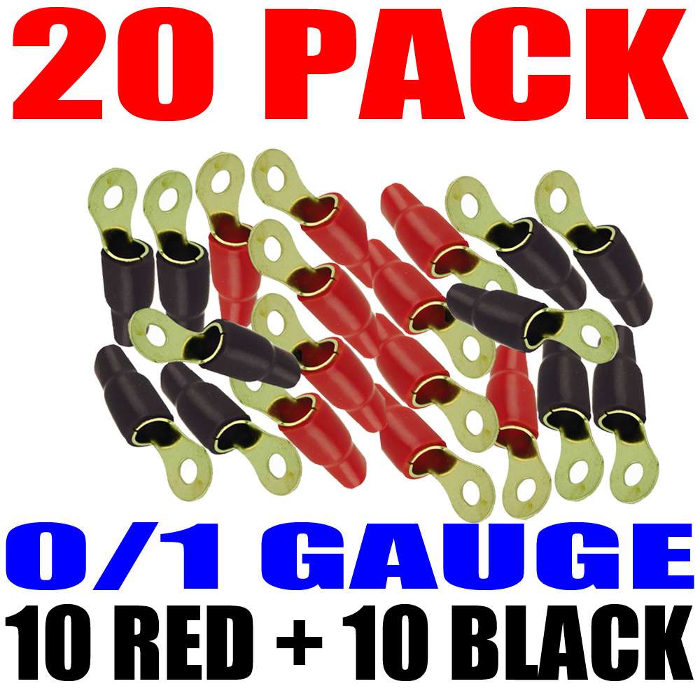 20 Pack 1 0 Gauge Wire Cable Ring Terminals Connectors Red and Black Boots 5 16"
